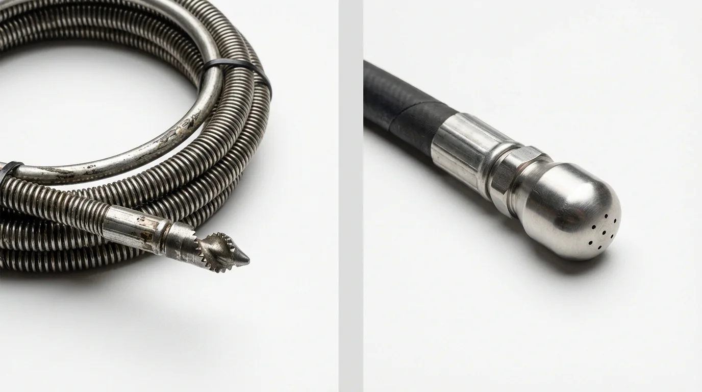 Drain snake cable and hydro jetting nozzle used for drain cleaning in Sioux Falls, SD