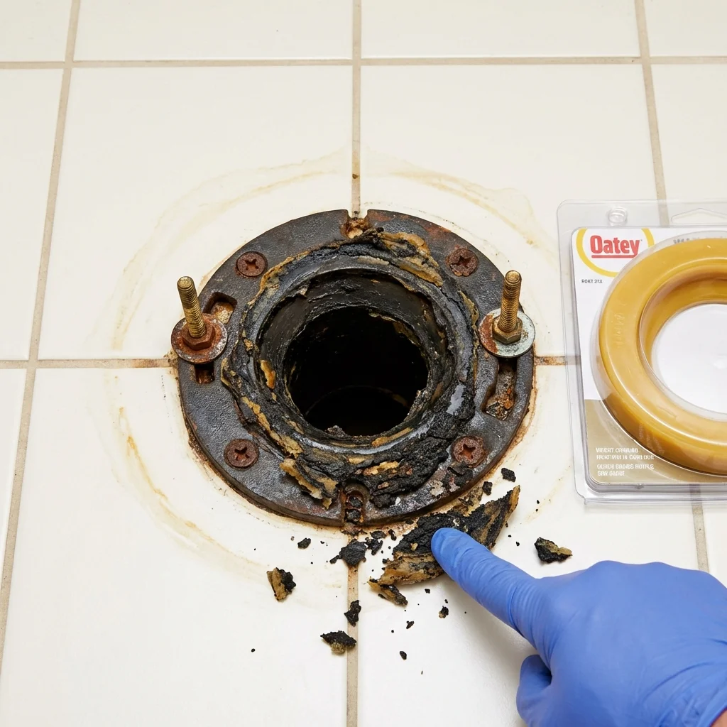 Failed wax ring showing water seepage at the base of a toilet in a Sioux Falls, SD home