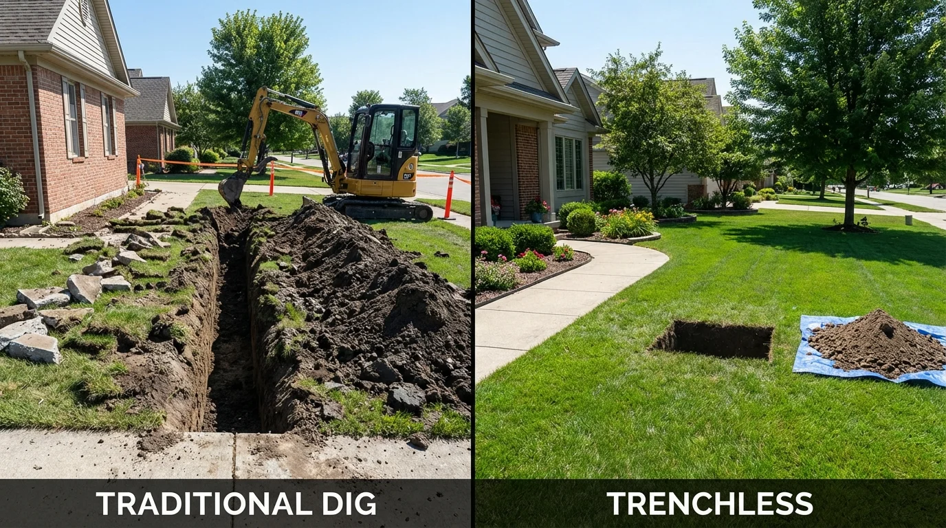 Trenchless sewer repair with minimal yard damage versus traditional excavation in Sioux Falls, SD